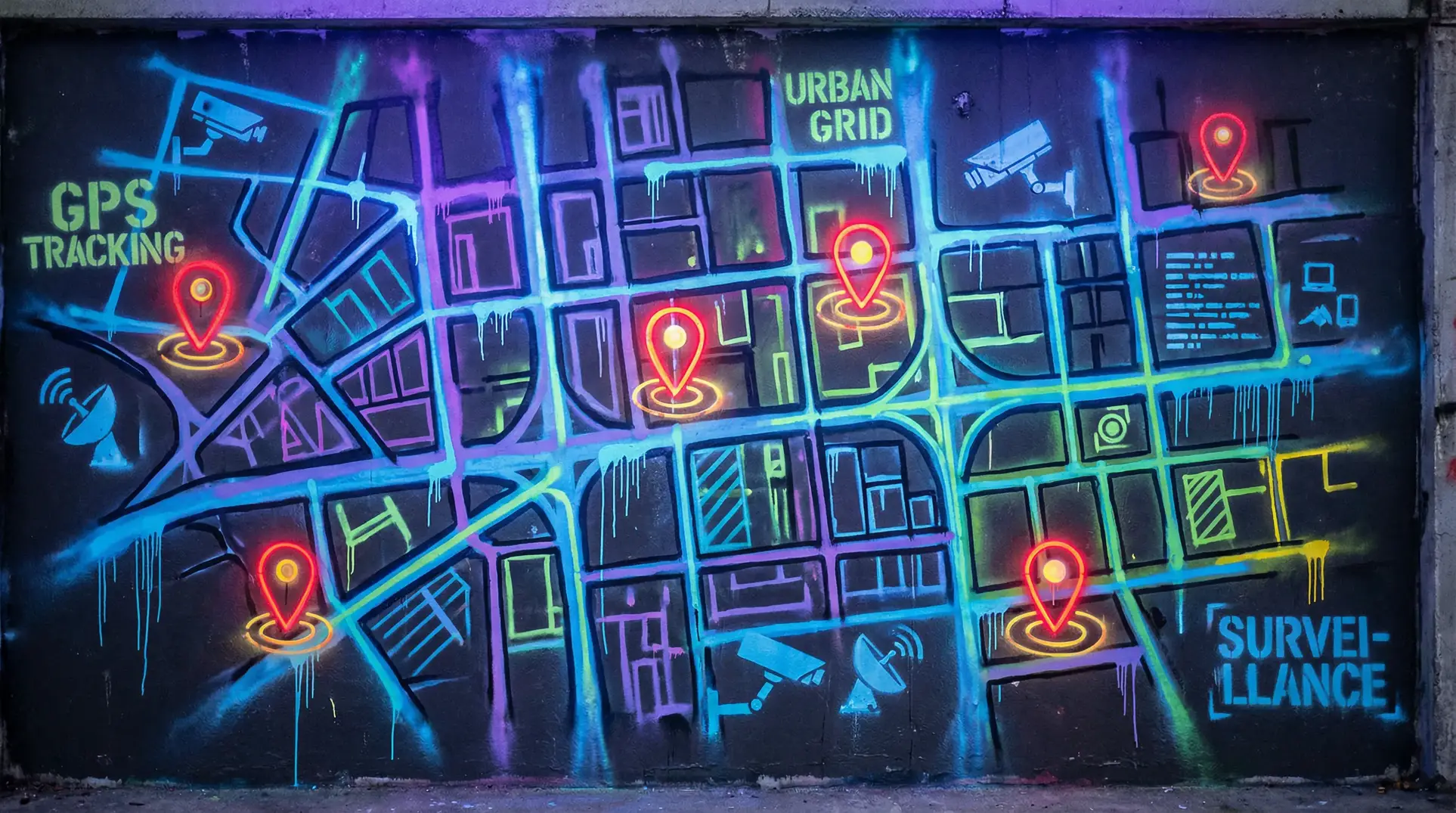 我的野蛮奶奶 狗仔追踪地图 - 城市涂鸦风格